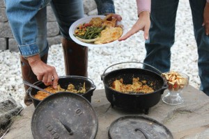 dutch oven pots filled with food